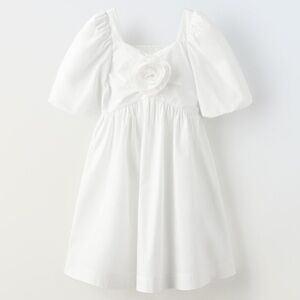 Zara girls floral appliqué dress white